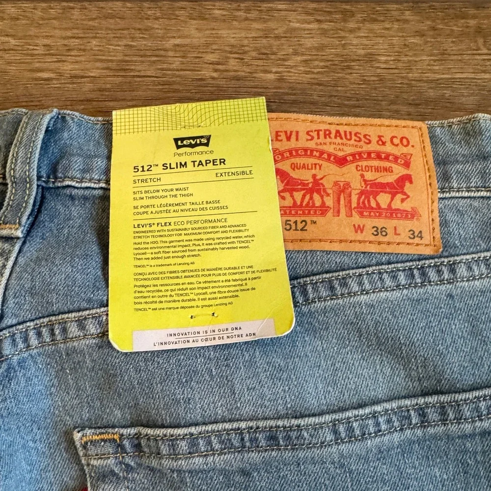 Levi's 512 Slim Taper Comfort Stretch Blue Mens Denim Jeans W36 x L34 NEW‎ NWT